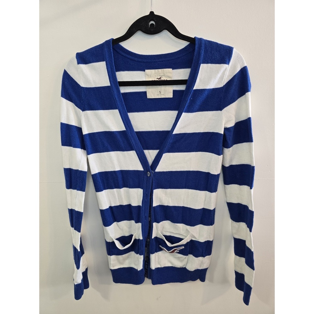 Hollister Blue White Striped Cardigan Preppy Coastal Y2K Lightweight Size S